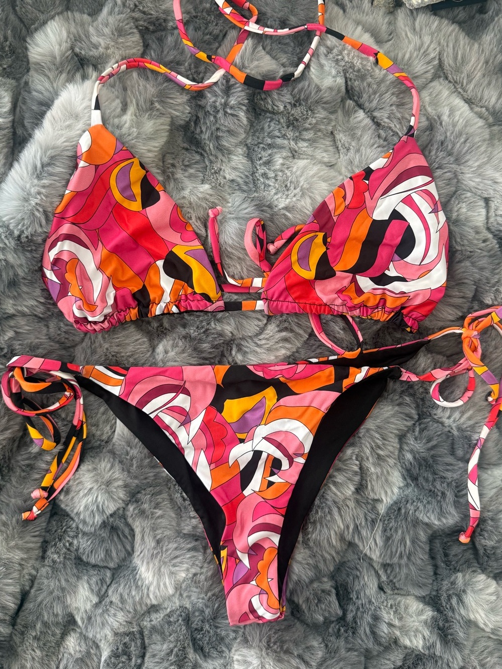 Beach Riot Pink Orange Black Abstract Print String Bikini